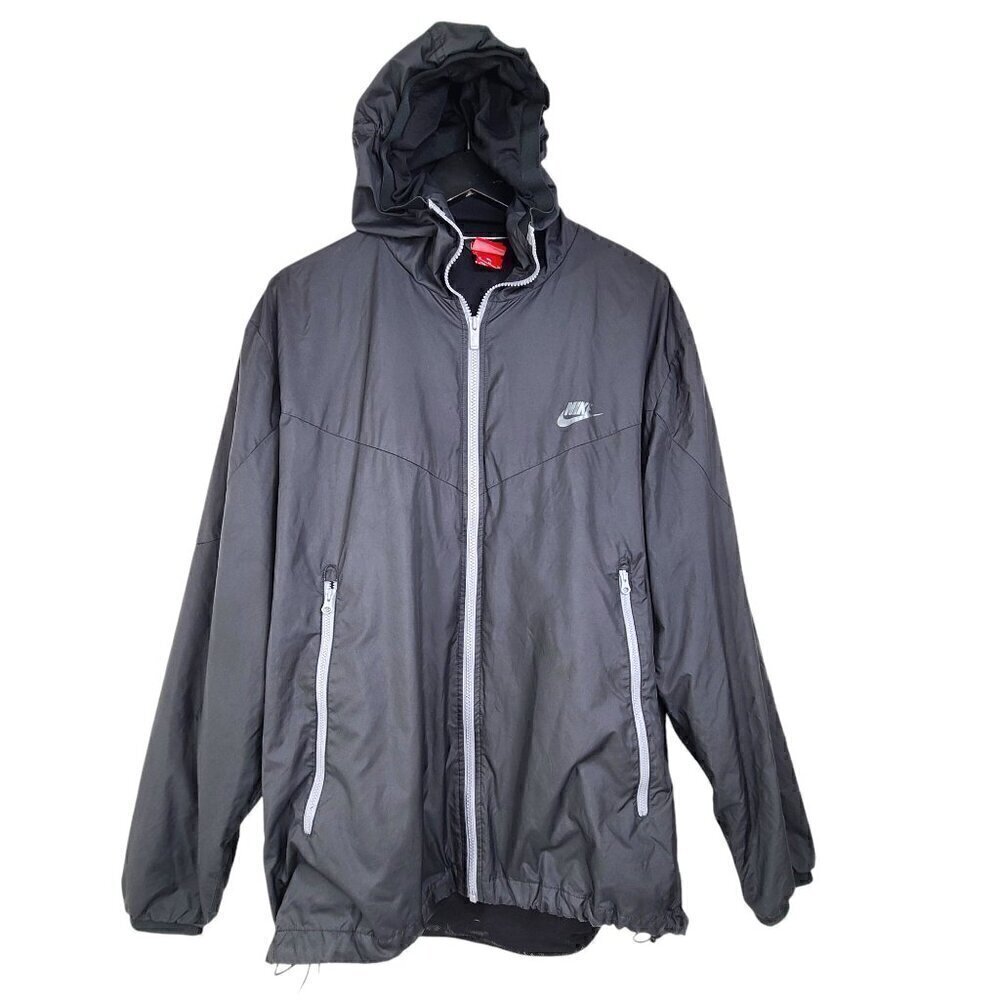 Vintage Nike Jacket Black Jersey Lined Hooded 90's Y2K Windbreaker